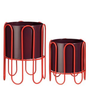 Dione Bloempot op Standaard - Set van 2 - H35 x Ø26 cm - Metaal - Donkerrood, Lichtrood