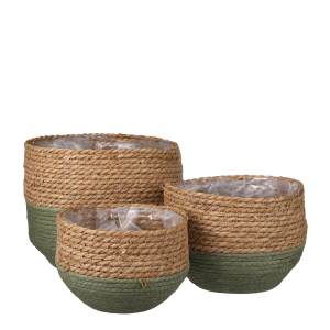 Jorck Plantenmand - Set van 3 - H24 x Ø26 cm - Zeegras - Groen