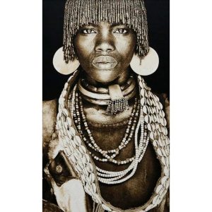 Gobelin geweven wandtapijt 120/180 Hamar Dames Ethiopië WH1613 opgespannen op een draagbalk