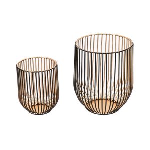 Kaarshouder - Metaal - Zwart/Goud - S2 -13x13x16cm|9x9x11cm