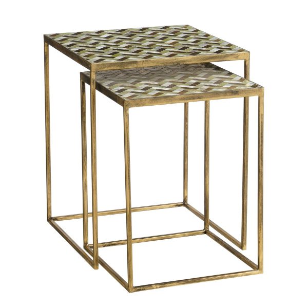 Alanza Bijzettafel Buiten - Set van 2 - L38 x B38 x H48 cm - Metaal - Groen
