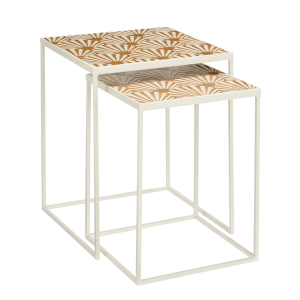 Odile Bijzettafel voor Buiten - Set van 2 - L38 x B38 x H48 cm - Metaal - Bruin, Wit