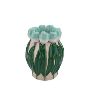 VASE-TULIPS- DOLOMITE-MINT/ GREEN-14X14X18CM
