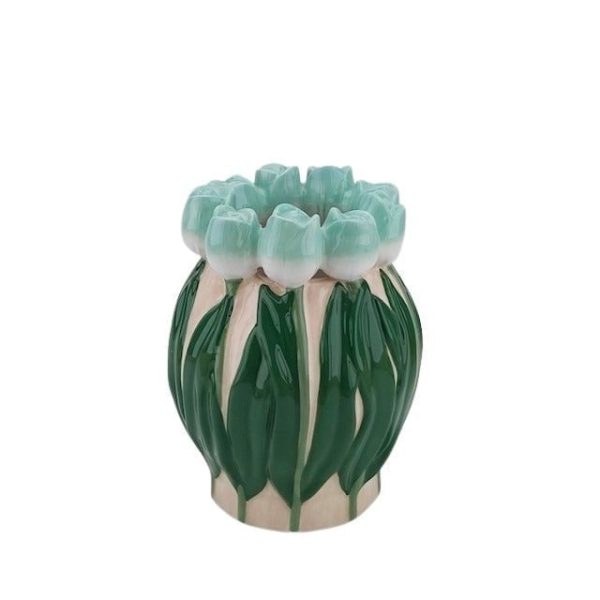 VASE-TULIPS- DOLOMITE-MINT/ GREEN-14X14X18CM