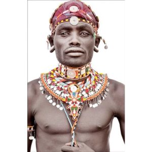 Gobelin geweven wandtapijt 120/180 Samburu Man Wit WH1746 uitgerekt op een draagbalk