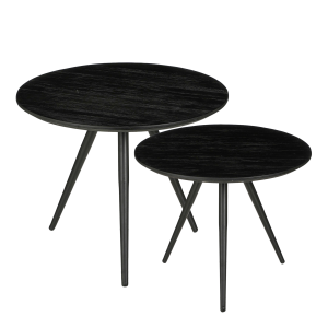Jailey Bijzettafel - Set van 2 - H49 x Ø50 cm - Gerecycled Hout - Zwart