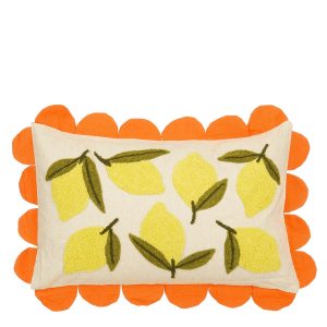 Lemons Sierkussen - L65 x B45 x H10 cm - Katoen - Off-White, Geel, Oranje