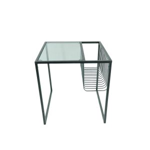 Bijzettafel - Glazen tafelblad met metalen opbergrek 40x40x40