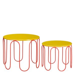 Dione Bijzettafel - Set van 2 - H40 x Ø46 cm - Metaal - Geel