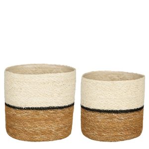 Damian Plantenmand - Set van 2 - H20 x Ø20 cm - Zeegras - Wit