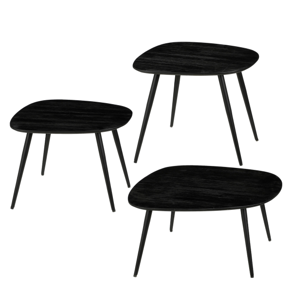 Jailey Bijzettafel - Set van 3 - L62 x B52 x H34 cm - Gerecycled Hout - Zwart