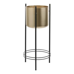 Sverre Bloempot op Standaard - H66 x Ø27 cm - Metaal - Goud, Zwart