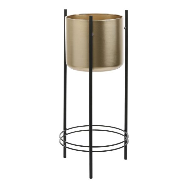 Sverre Bloempot op Standaard - H66 x Ø27 cm - Metaal - Goud, Zwart