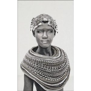 Gobelin geweven wandtapijt 120/180 Samburu Meisje Zwart/Wit WH2007 uitgerekt op een draagbalk