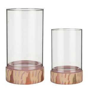Javi Kaarsenhouder - Set van 2 - H35 x Ø19 cm - Keramiek, Glas - Roze, beige