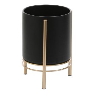 Sverre Bloempot op Standaard - H28 x Ø19 cm - Zwart, Goud