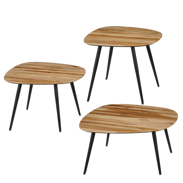 Jailey Bijzettafel - Set van 3 - L62 x B52 x H34 cm - Gerecycled Hout - Bruin
