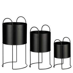 Petry Bloempot op Standaard - Set van 3 - L27 x B25 x H51 cm - Metaal - Zwart