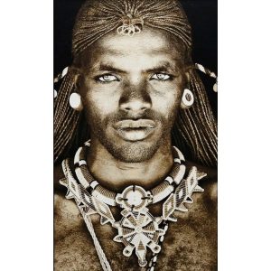Gobelin geweven wandtapijt 120/180 Samburu Warrior Kenya WH1615 uitgerekt op een draagbalk