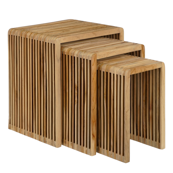 Yonker Bijzettafel - Set van 3 - L44 x B34 x H50 cm - Gerecycled Hout - Bruin