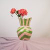 VASE-STRIKS-steengoed -groen/ roze- 16x16x22cm - Afbeelding 4