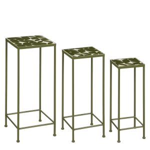 Bologna Bijzettafel Buiten - Set van 3 - L28 x B28 x H67 cm - Metaal - Donkergroen