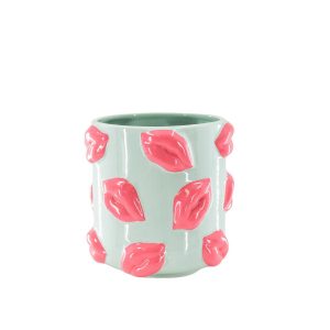 Pot - Kisses - Keramiek - Mint/Roze - 17,5x17,5x17,5cm