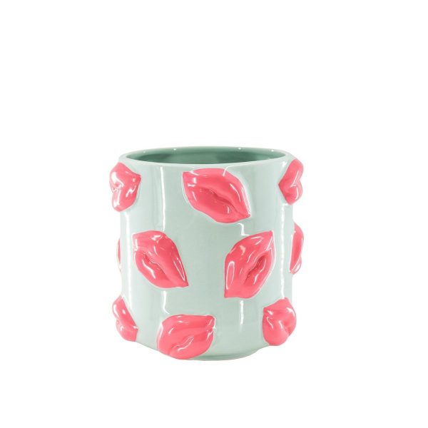 Pot - Kisses - Keramiek - Mint/Roze - 17,5x17,5x17,5cm