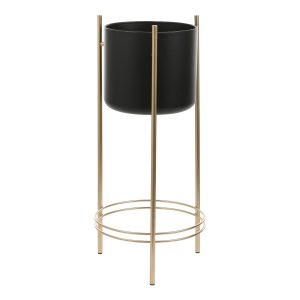 Sverre Bloempot op Standaard - H66 x Ø27 cm - Zwart, Goud