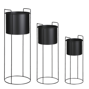 Favani Bloempot op Standaard - Set van 3 - H80 x Ø28 cm - Metaal - Zwart