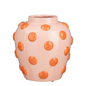 Smiley Vaas - H33 x Ø30 cm - Keramiek - Lichtroze, Oranje