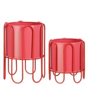 Dione Bloempot op Standaard - Set van 2 - H35 x Ø26 cm - Metaal - Rood, Roze