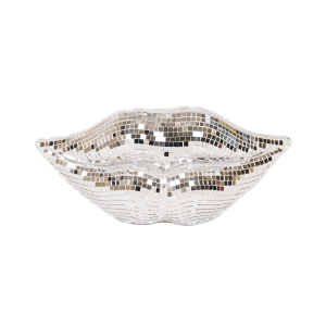 Ornament - disco -lippen - glas - zilver - 29x10x13,5 cm