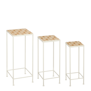 Odile Bijzettafel voor Buiten - Set van 3 - L28 x B28 x H67 cm - Metaal - Bruin, Wit