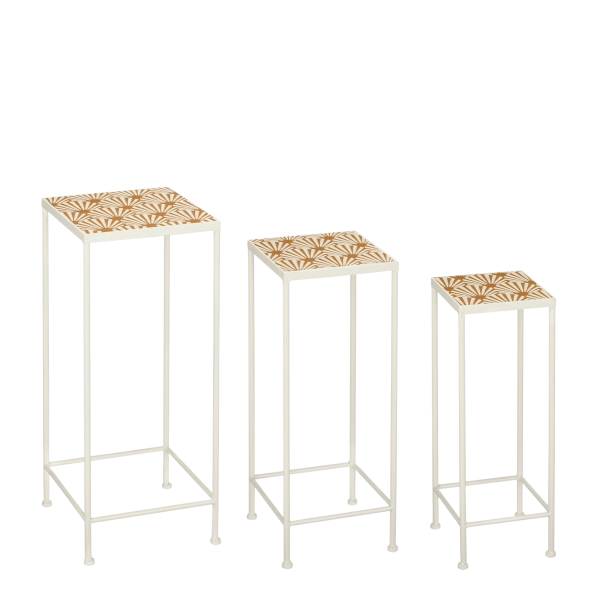 Odile Bijzettafel voor Buiten - Set van 3 - L28 x B28 x H67 cm - Metaal - Bruin, Wit