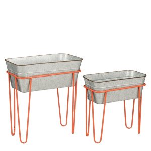 Stanly Bloempot op Standaard - Set van 2 - L42 x B21 x H46 - Metaal - Perzik