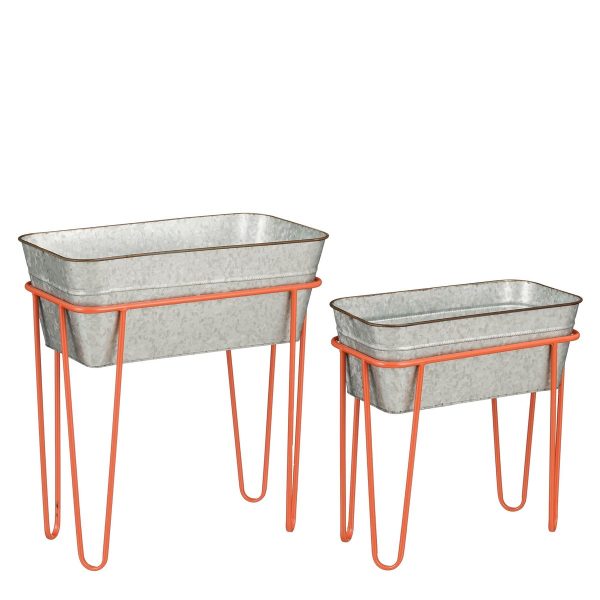Stanly Bloempot op Standaard - Set van 2 - L42 x B21 x H46 - Metaal - Perzik