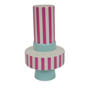 Vaas - Streep - Keramiek - Mintgroen/Neon Roze -14x14x26 cm
