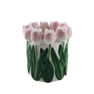 VASE-TULIPS- Dolomiet-lichtroze/ groen-15x15x14cm
