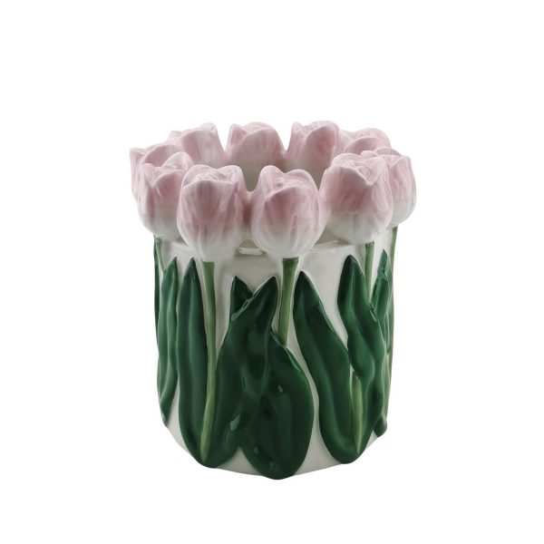 VASE-TULIPS- Dolomiet-lichtroze/ groen-15x15x14cm