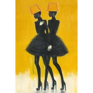 Twee dames 80x120 - textielkunst uitgerekt op een brancardbar