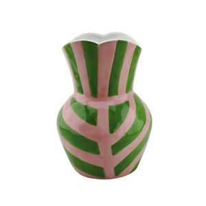 VASE-STRIKS-steengoed -groen/ roze- 16x16x22cm