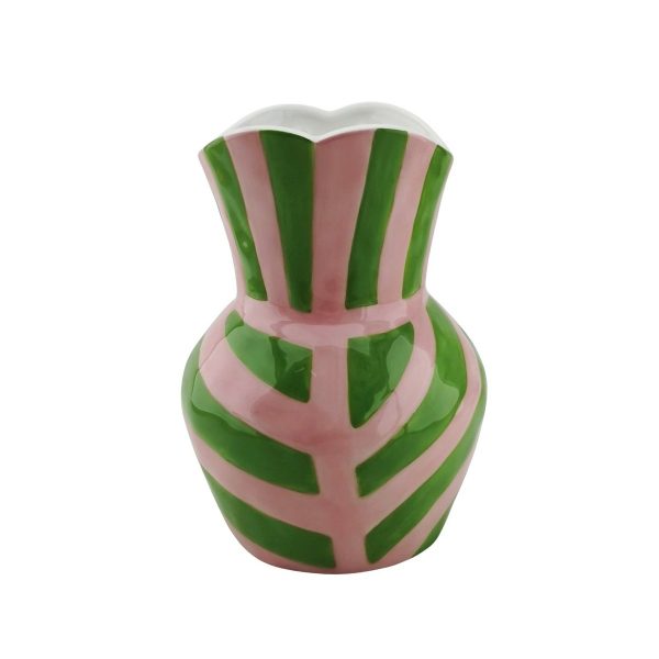 VASE-STRIKS-steengoed -groen/ roze- 16x16x22cm