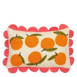 Oranges Sierkussen - L65 x B45 x H10 cm - Katoen - Off-White, Oranje, Roze
