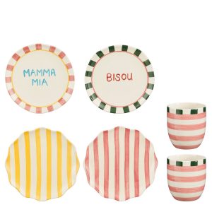 Bliss Serviesset - 6-delig - Steengoed - Roze, Geel, Groen