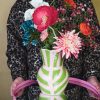 VASE-STRIKS-steengoed -groen/ roze- 16x16x22cm - Afbeelding 5