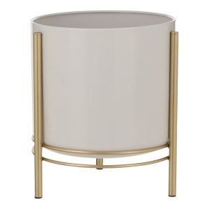 Sverre Bloempot op Standaard - H29 x Ø25 cm - Wit, Goud