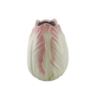 Vaas- tulpen hoofd steengoed- roze- 14x14x19cm