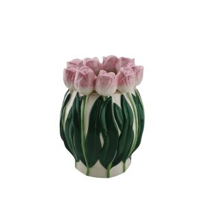 VASE-TULIPS- Dolomiet-lichtroze/ groen-12,5x12,5x16cm