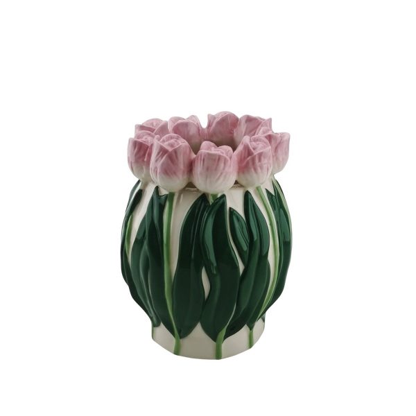 VASE-TULIPS- Dolomiet-lichtroze/ groen-12,5x12,5x16cm